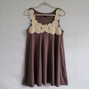 Alexis & Ashley Womens Brown With Ivory Rosettes Sleeveless Mini Dress Size L